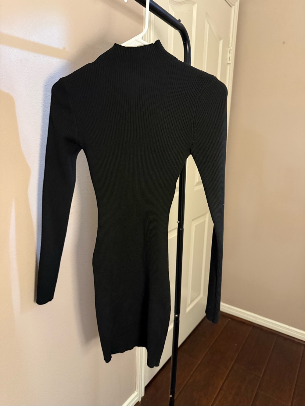 Missguided Black Ribbed Long-Sleeve Mock Neck Dress